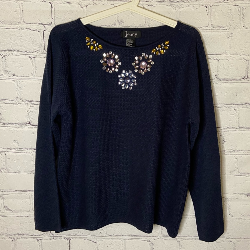 Jenny Floral Long Sleeve Jewel Blue Sweater